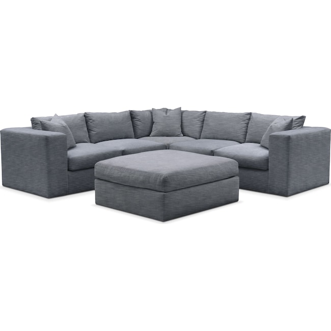 Living Room Furniture - Collin 5-Piece Sectional with Ottoman