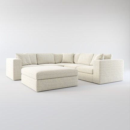 Collin Hybrid Comfort 5-Piece Sectional and Ottoman - Merino Chalk