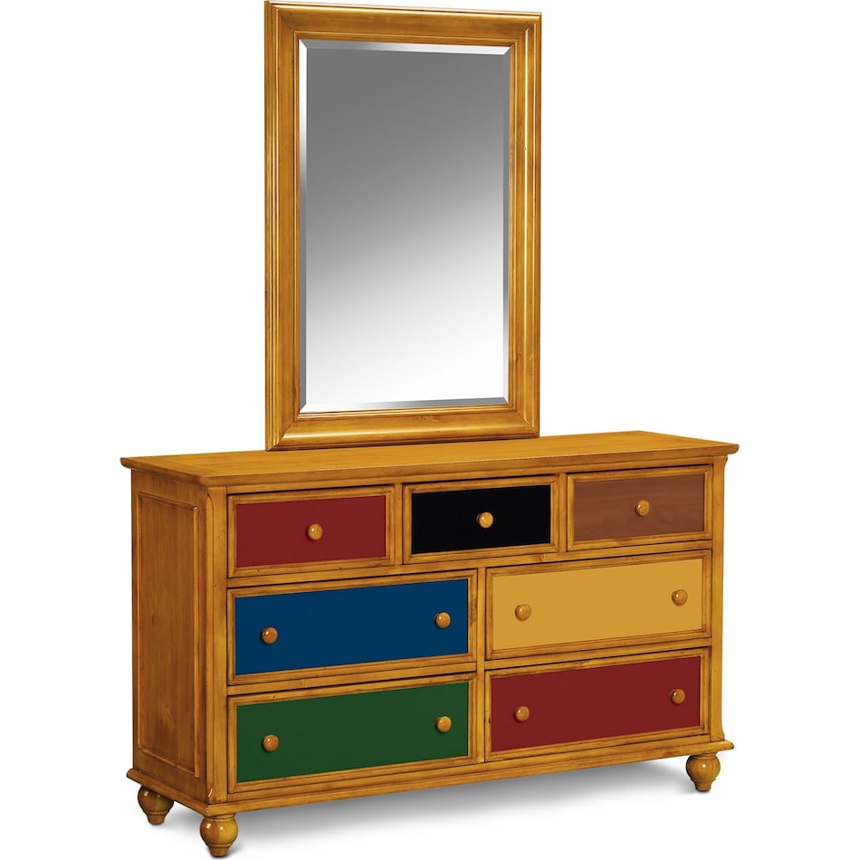 colorworks pine honey pine dresser & mirror   