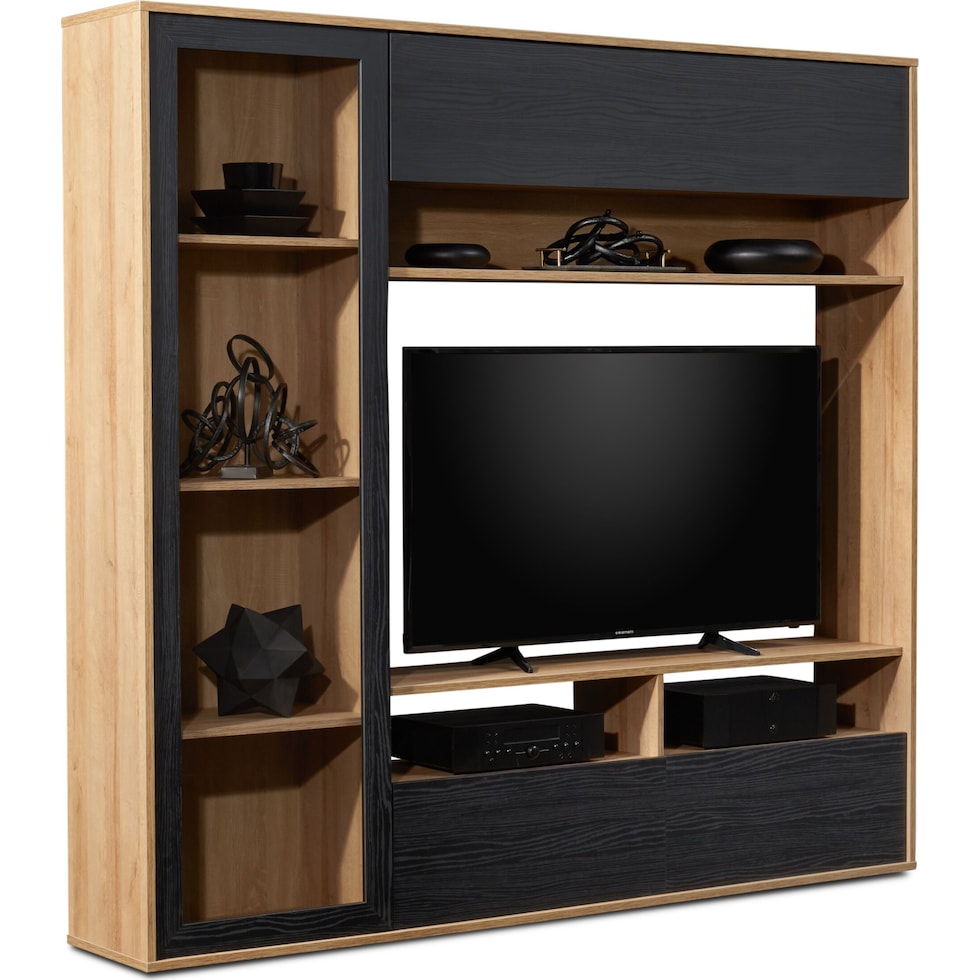 composad light brown entertainment wall unit   