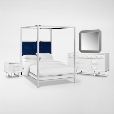 Concerto 6-Piece Canopy Bedroom Set with Nightstand, Dresser and Mirror