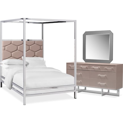 Concerto 5-Piece Queen Canopy Bedroom Set with Dresser and Mirror - Champagne