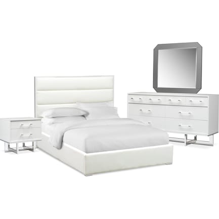 Concerto 6-Piece Queen Bedroom Set with Nightstand, Dresser and Mirror - White