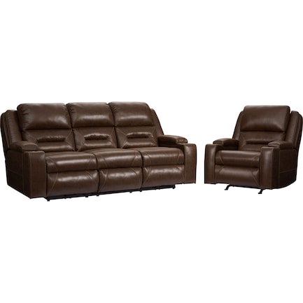 Concourse Dual-Power Reclining Sofa and Rocker Recliner - Brown