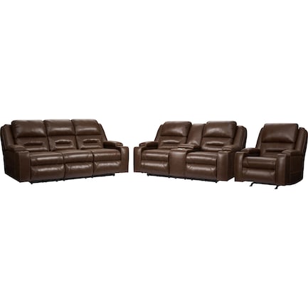 Concourse Dual-Power Reclining Sofa, Loveseat and Rocker Recliner - Brown