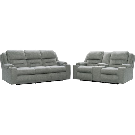 Concourse Dual-Power Reclining Sofa and Loveseat - Gray