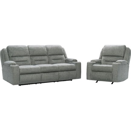 Concourse Dual-Power Reclining Sofa and Rocker Recliner - Gray