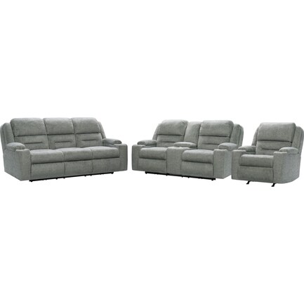 Concourse Dual-Power Reclining Sofa, Loveseat and Rocker Recliner - Gray