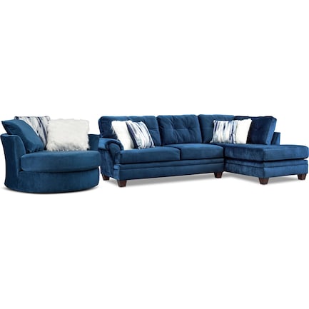 Cordelle 2-Piece Sectional with Right-Facing Chaise and Swivel Chair Set - Blue