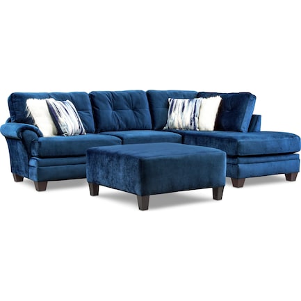 Cordelle 2-Piece Sectional with Right-Facing Chaise + FREE OTTOMAN - Blue