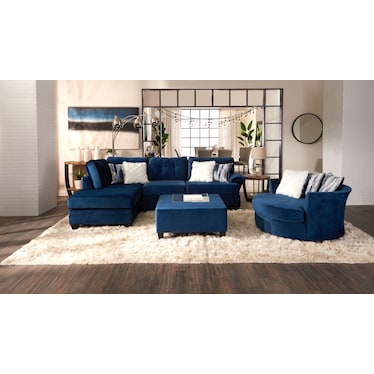 Cordelle 2-Piece Sectional with Left-Facing Chaise + FREE OTTOMAN - Blue