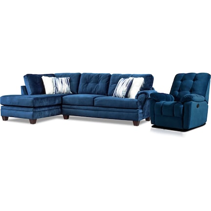 Cordelle 2-Piece Sectional with Left-Facing Chaise and Manual Recliner - Blue
