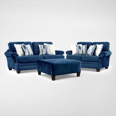 Cordelle Sofa, Loveseat and Ottoman - Blue