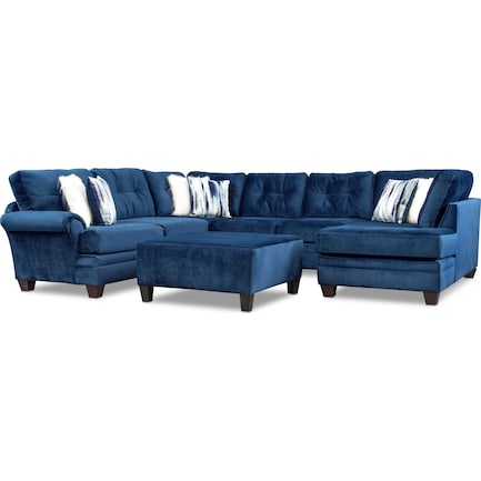 Cordelle 3-Piece Sectional with Right-Facing Chaise and Ottoman - Blue