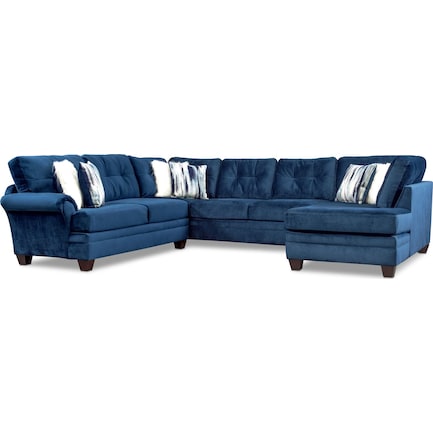 Cordelle 3-Piece Sectional with Right-Facing Chaise - Blue