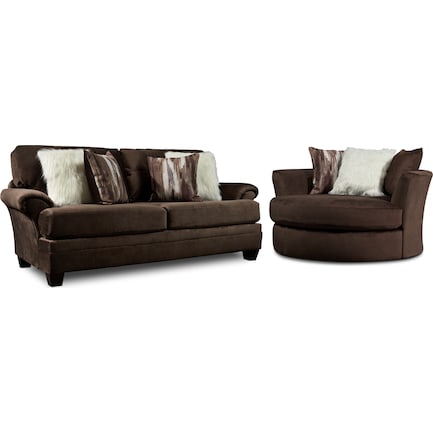 Cordelle Sofa and Swivel Chair Set - Chocolate