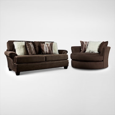 Cordelle Sofa and Swivel Chair Set - Chocolate