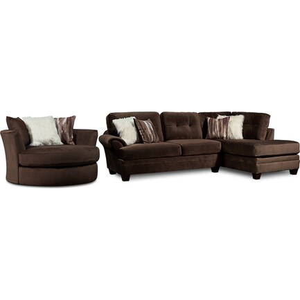 Cordelle 2-Piece Sectional with Right-Facing Chaise and Swivel Chair Set - Chocolate