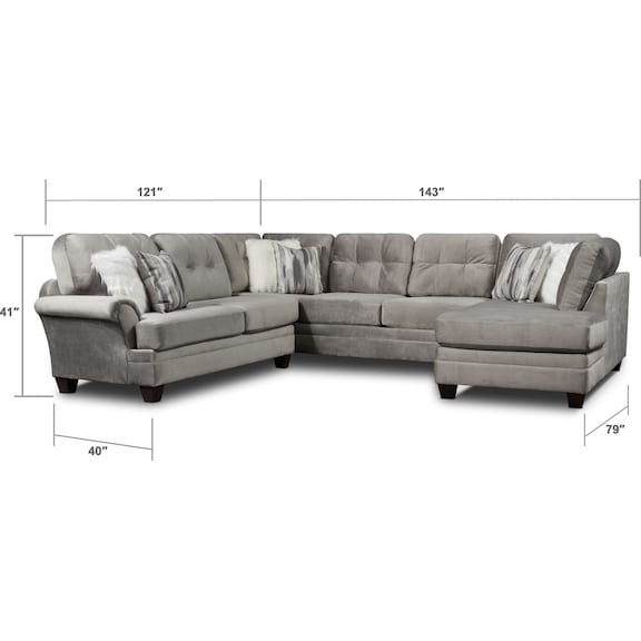 Living Room Furniture - Cordelle 3-Piece Sectional with Chaise