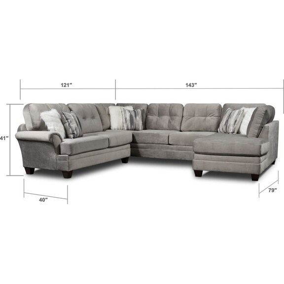 Living Room Furniture - Cordelle 3-Piece Sectional with Chaise and Ottoman