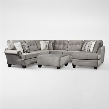 Cordelle 3-Piece Sectional with Right-Facing Chaise and Ottoman - Gray