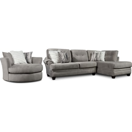 Cordelle 2-Piece Sectional with Right-Facing Chaise and Swivel Chair Set - Gray