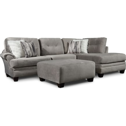 Cordelle 2-Piece Sectional with Right-Facing Chaise and Ottoman  - Gray