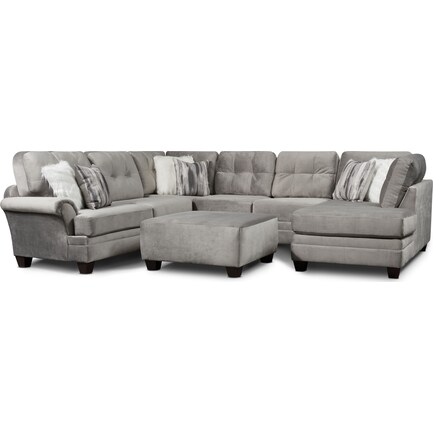 Cordelle 3-Piece Sectional with Right-Facing Chaise and Ottoman - Gray
