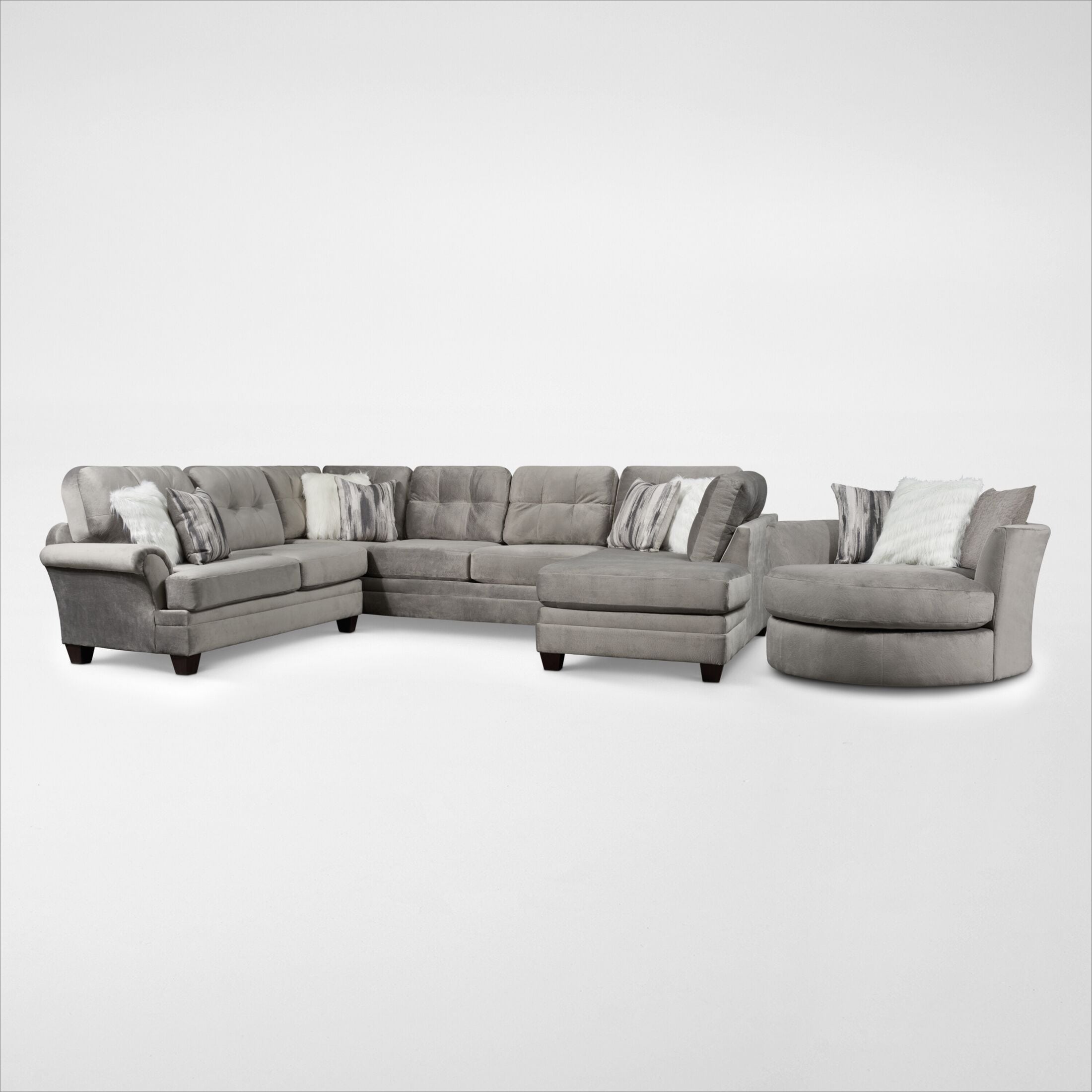 Grey sectional 2024 with swivel chair