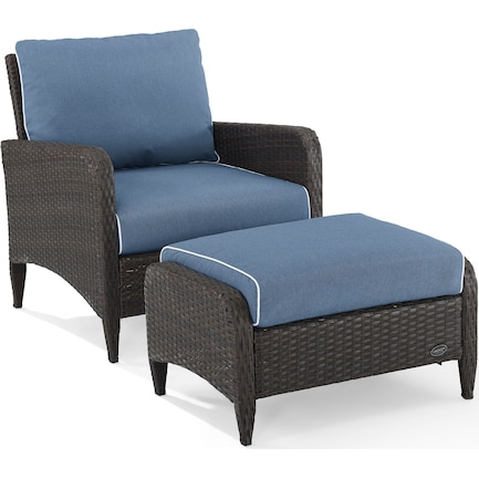 Corona Outdoor Chair and Ottoman Set - Blue
