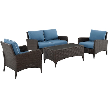 Corona Outdoor Loveseat, Set of 2 Chairs and Coffee Table - Blue