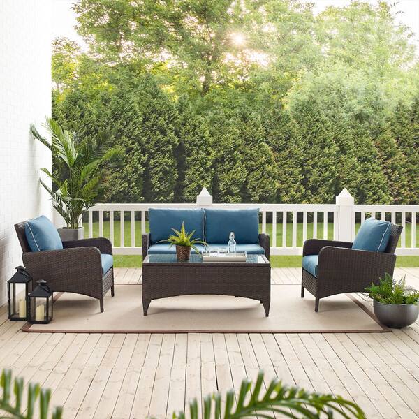 Corona Outdoor Loveseat, Set of 2 Chairs and Coffee Table Blue