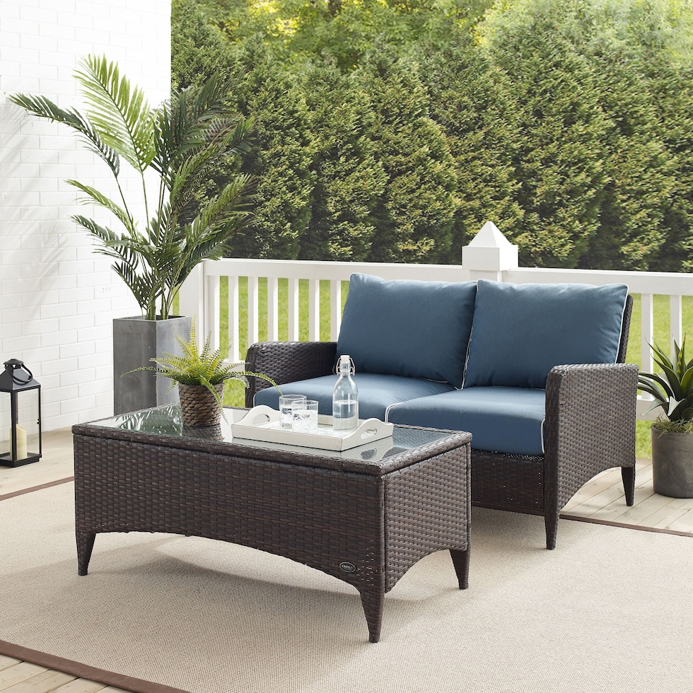 corona blue outdoor loveseat set   