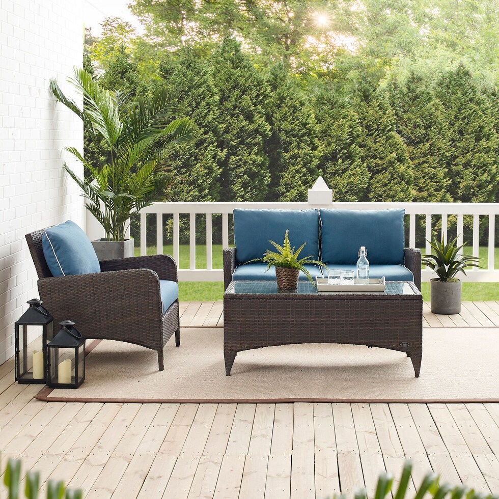 corona blue outdoor loveseat set   