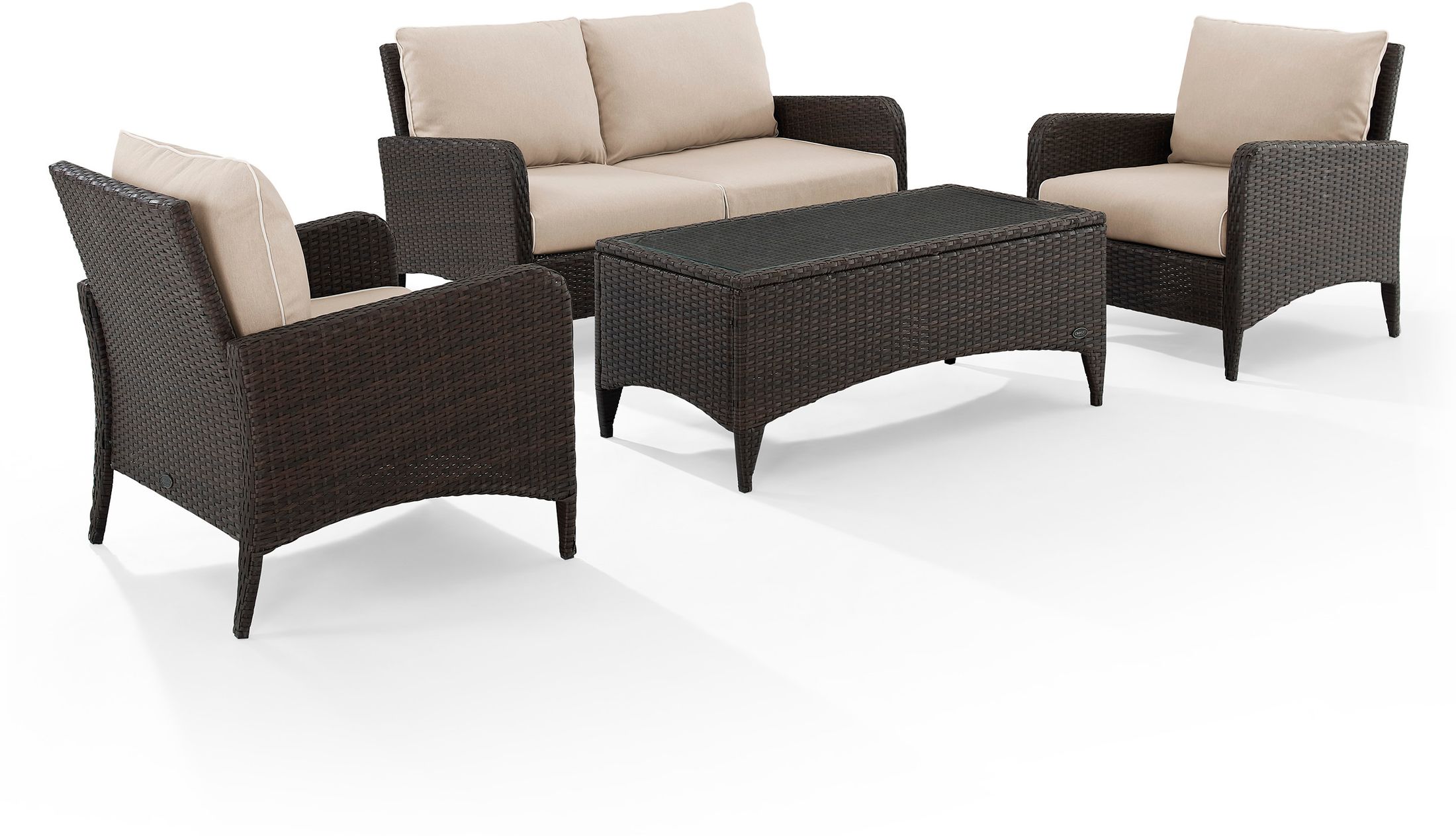 Corona Outdoor Loveseat, Set of 2 Chairs and Coffee Table - Sand ...