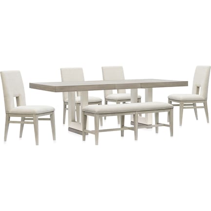Coronado Dining Table, 4 Side Chairs, and Bench
