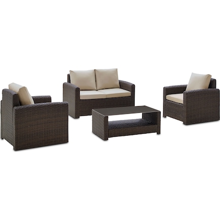 Coronado Outdoor Loveseat, 2 Armchairs, and Coffee Table Set - Brown