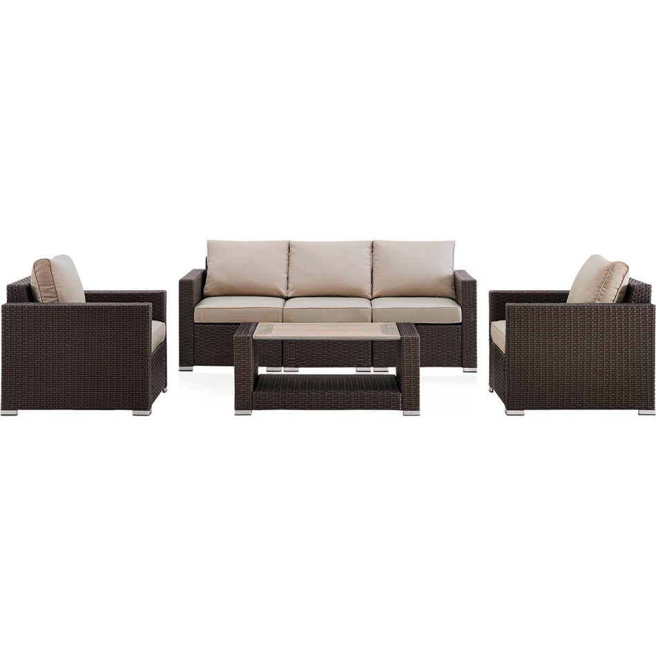 Coronado Outdoor Sofa, 2 Armchairs, and Coffee Table Set Brown