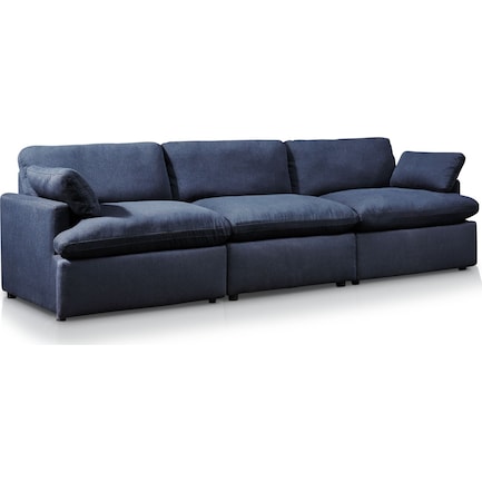Cozy 3 Piece Power Reclining Sofa, Navy Blue Leather Recliner Sofa Set