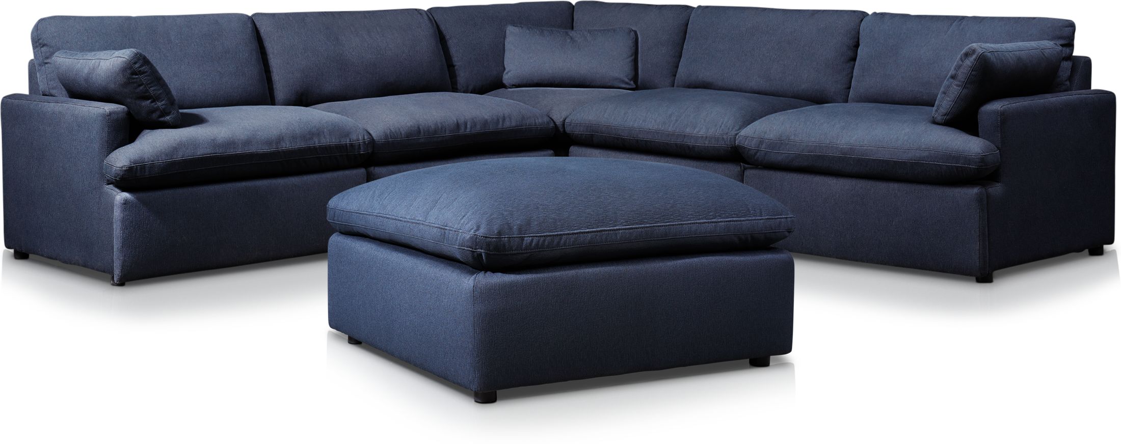 Cozy 5 Piece Sectional With Ottoman Navy American Signature Furniture   Cozy Blue 5 Pc Sectional And Ottoman 2093626 788479 