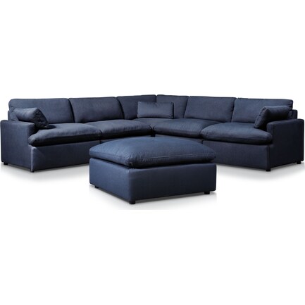 Cozy 5-Piece Sectional with Ottoman - Navy