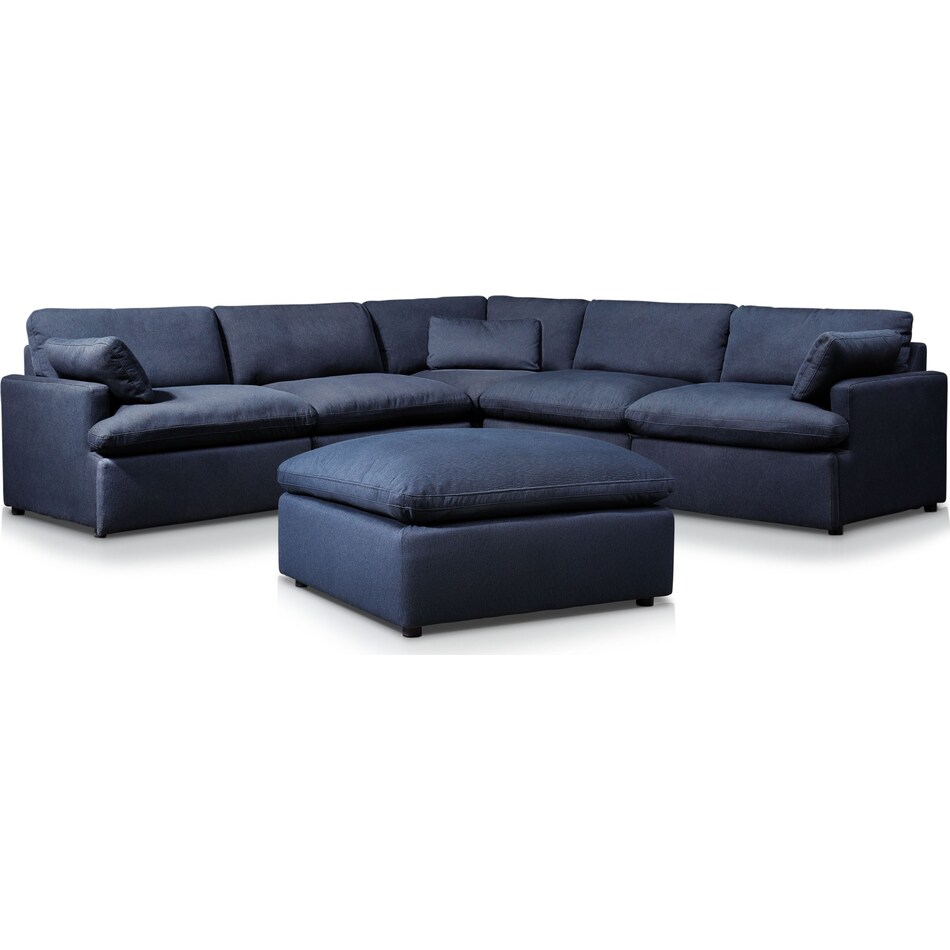 cozy blue  pc sectional and ottoman   