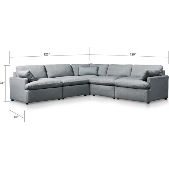 Living Room Furniture - Cozy 5-Piece Power Reclining Sectional with 2 Reclining Seats and Ottoman