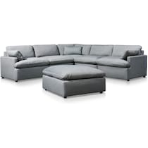 cozy gray  pc sectional and ottoman   