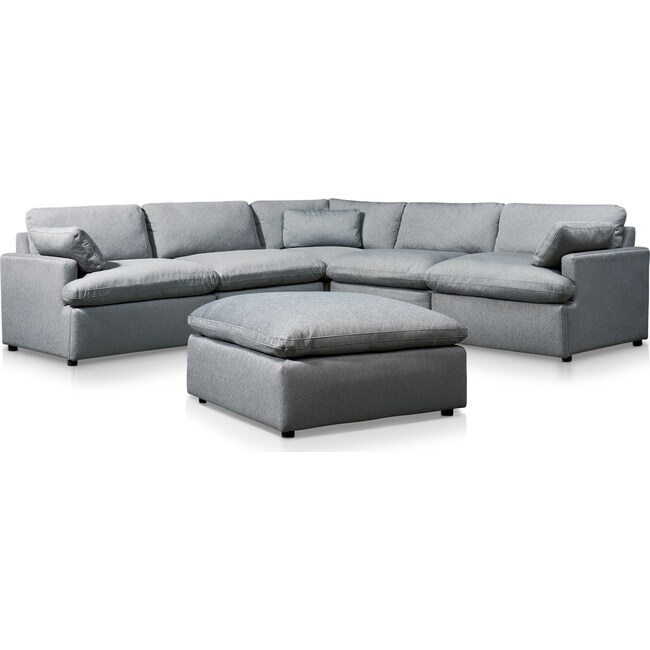 Living Room Furniture - Cozy 5-Piece Power Reclining Sectional with 2 Reclining Seats and Ottoman