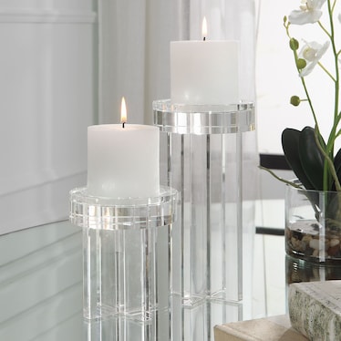 Crystal Pillar Candleholder Set