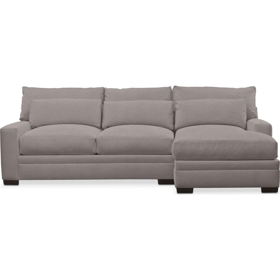 curious silver pine  pc sectional with right facing chaise   