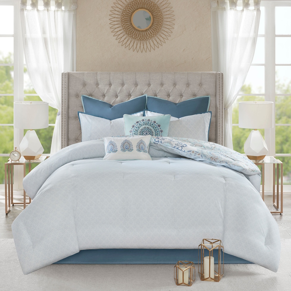 cyrene blue queen bedding set   