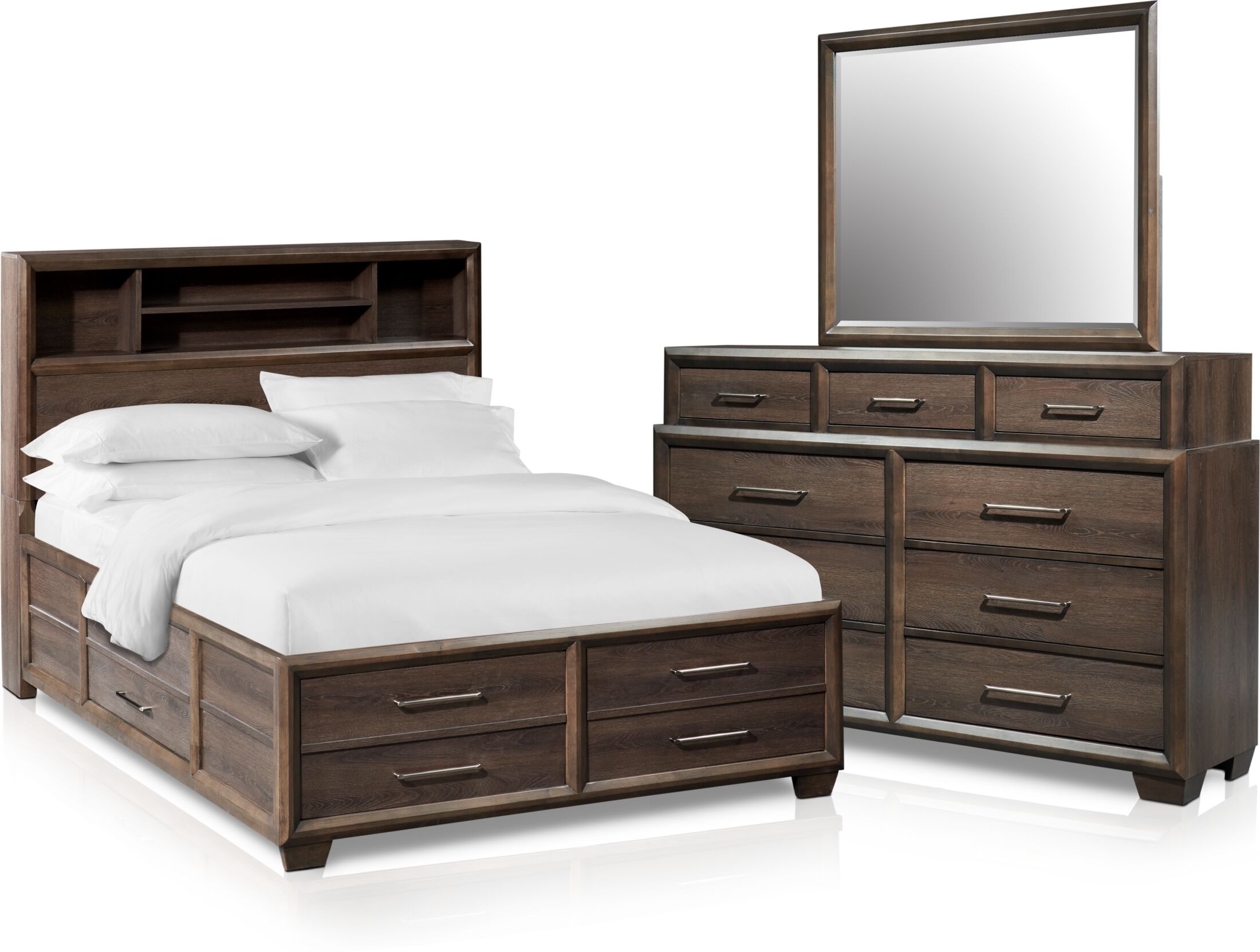 Dakota 5Piece King Bookcase Storage Bedroom Set with Dresser and