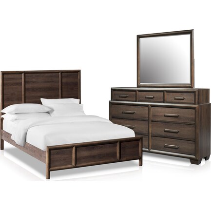 Dakota 5-Piece Queen Panel Bedroom Set with Dresser and Mirror
